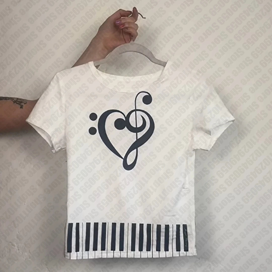 Vintage Music Print Women T-shirt 2000s