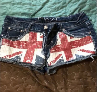 American retro spicy girl punk rock women's denim shorts