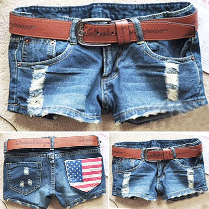 American flag denim shorts