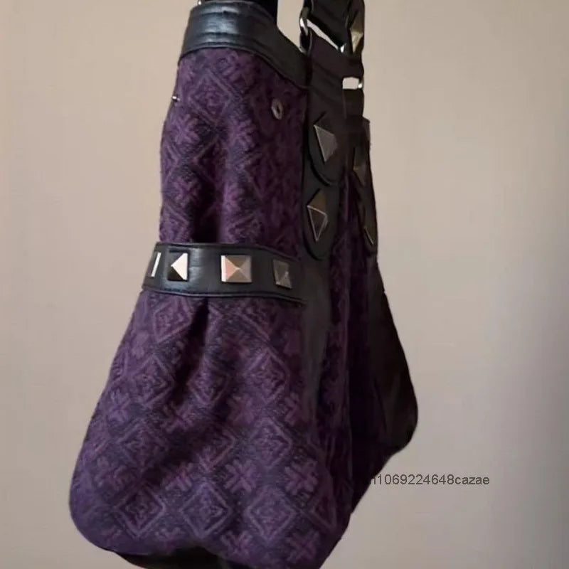 Sanrio Hello Kitty Patchwork Purple Armpit Bag Y2K