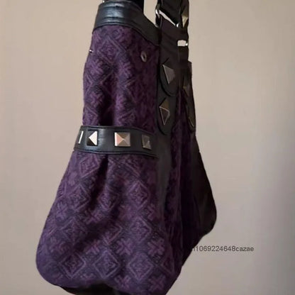 Sanrio Hello Kitty Patchwork Purple Armpit Bag Y2K