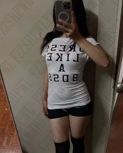 Woman T-shirts Chic Classic Punk Vintage emo Y2K Streetwear Cool Harajuku Print Aesthetic Female Clothing Gothic Short Sleeve