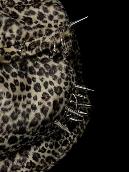 punk rivet leopard print backpack
