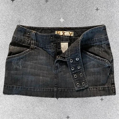 Y2K New Black Gray Low Waist Mini Skirt Womens Clothing Harajuku Fashion Denim Skirt Gothic Retro Button Adjustment Short Skirt
