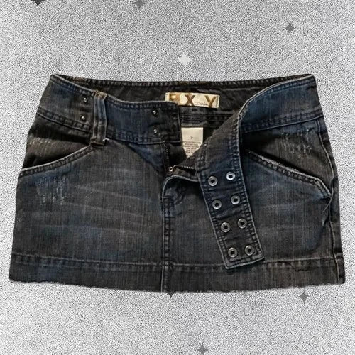 Y2K New Black Gray Low Waist Mini Skirt Womens Clothing Harajuku Fashion Denim Skirt Gothic Retro Button Adjustment Short Skirt