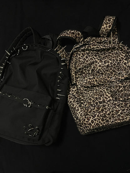 punk rivet leopard print backpack