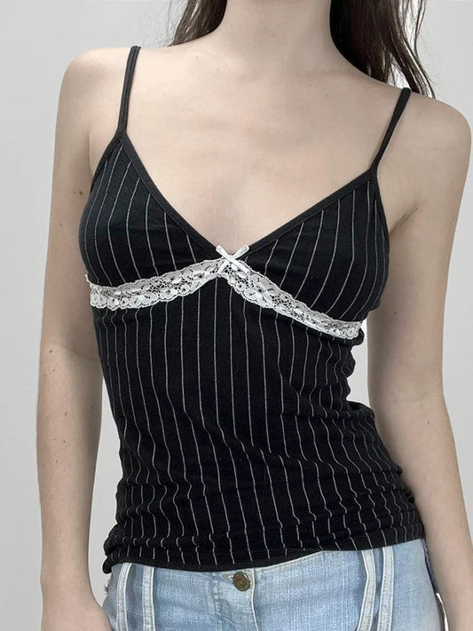Striped lace cami