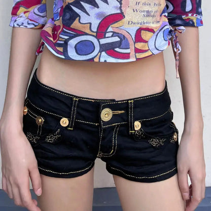 sexy rivet low waist denim super shorts tight hip wash button denim y2k shorts for women