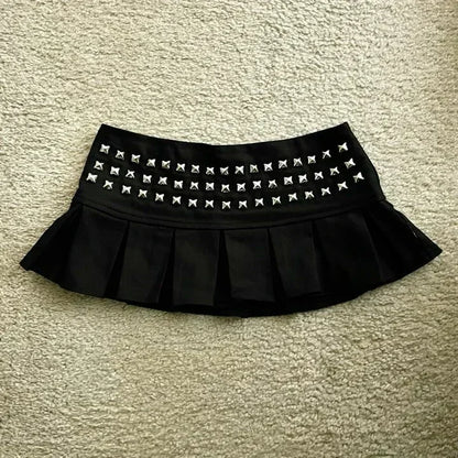 Y2K New Black Gray Low Waist Mini Skirt Womens Clothing Harajuku Fashion Denim Skirt Gothic Retro Button Adjustment Short Skirt