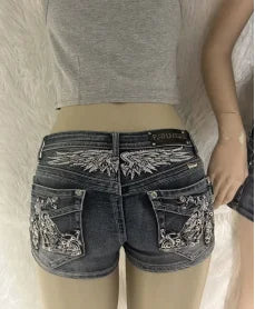 American retro spicy girl punk rock women's denim shorts
