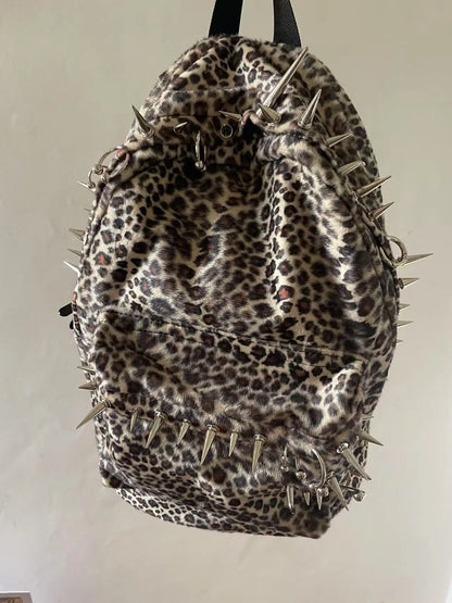 punk rivet leopard print backpack
