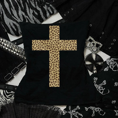 Y2k Leopard Print Cross Strapless Corset Tops Solid Camis Summer Casual Sleeveless Strap Top Women Harajuku Cropped Crop Tops
