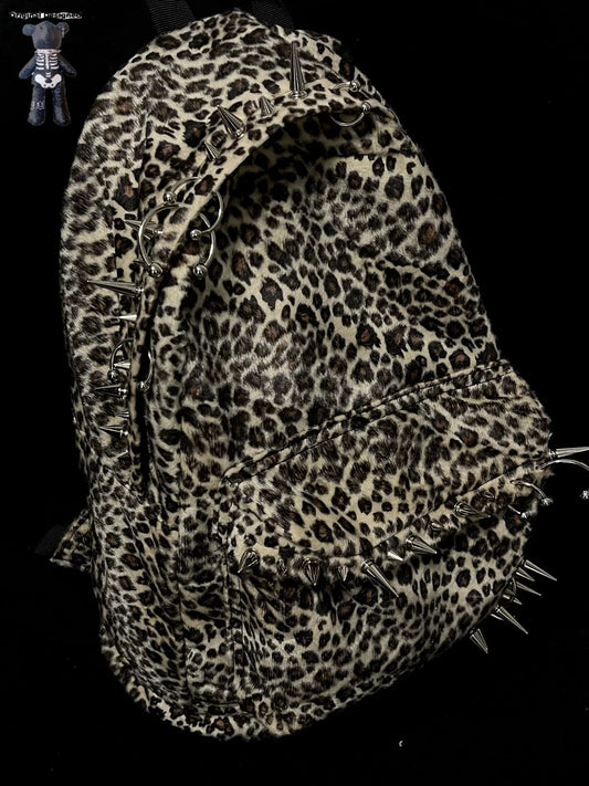 punk rivet leopard print backpack