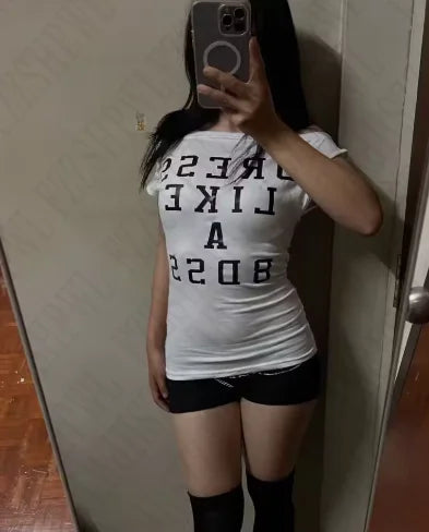 Woman T-shirts Chic Classic Punk Vintage emo Y2K Streetwear Cool Harajuku Print Aesthetic Female Clothing Gothic Short Sleeve