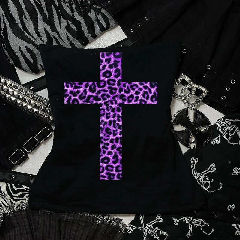 Y2k Leopard Print Cross Strapless Corset Tops Solid Camis Summer Casual Sleeveless Strap Top Women Harajuku Cropped Crop Tops