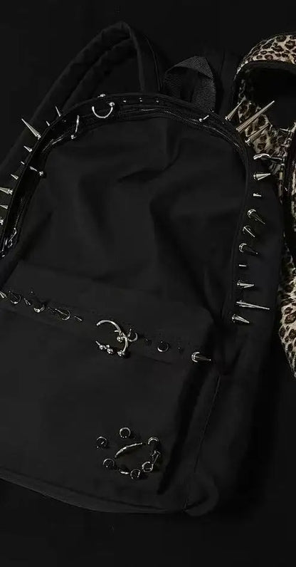 punk rivet leopard print backpack