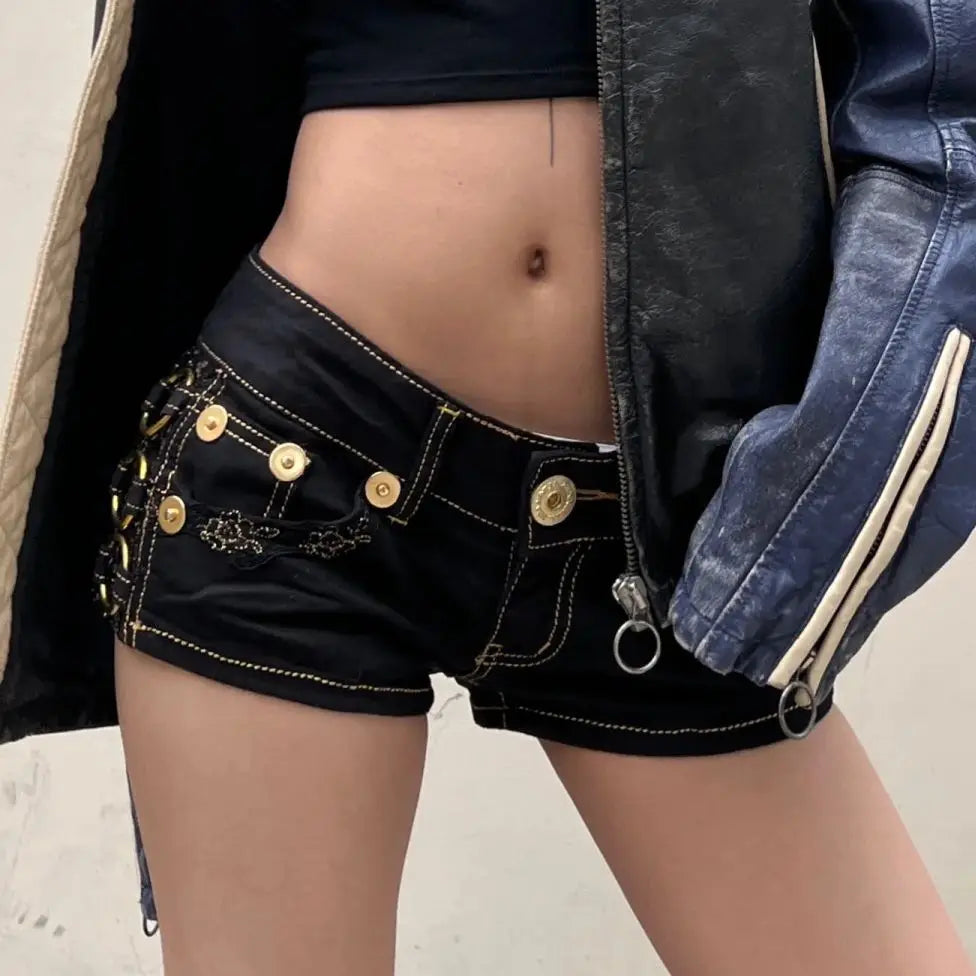 sexy rivet low waist denim super shorts tight hip wash button denim y2k shorts for women