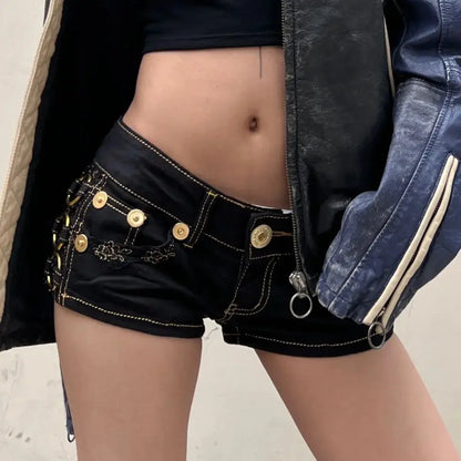sexy rivet low waist denim super shorts tight hip wash button denim y2k shorts for women