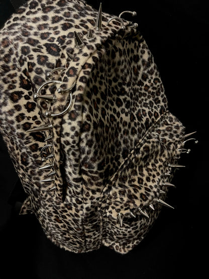 punk rivet leopard print backpack