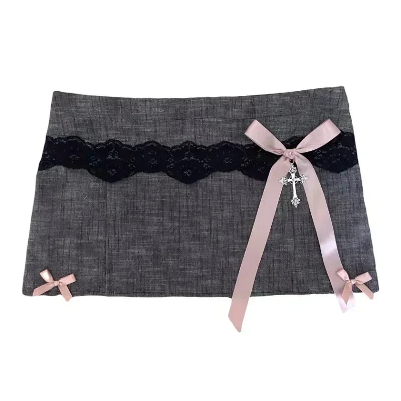 Y2K New Black Gray Low Waist Mini Skirt Womens Clothing Harajuku Fashion Denim Skirt Gothic Retro Button Adjustment Short Skirt