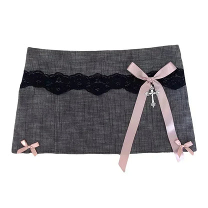 Y2K New Black Gray Low Waist Mini Skirt Womens Clothing Harajuku Fashion Denim Skirt Gothic Retro Button Adjustment Short Skirt