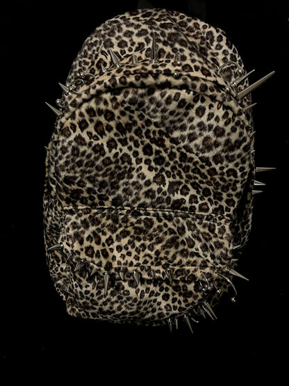 punk rivet leopard print backpack