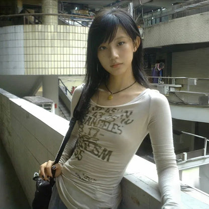 Japanese Y2k Letter Print Long Sleeve