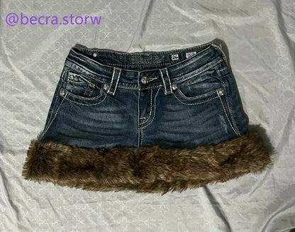 Y2K New Black Gray Low Waist Mini Skirt Womens Clothing Harajuku Fashion Denim Skirt Gothic Retro Button Adjustment Short Skirt